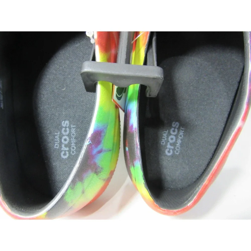 Crocs On-the-Clock Work Clog Mens 12 Rainbow Tie Dye New Slip Resistant